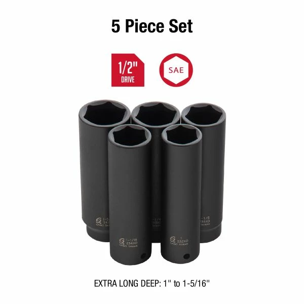 Discount ๐ Sunex 1/2" Dr. 5 Pc. Extra Deep SAE Impact Socket Set 2845 ๐ 4 Discount ๐ Sunex 1/2" Dr. 5 Pc. Extra Deep SAE Impact Socket Set 2845 ๐ - Image 2