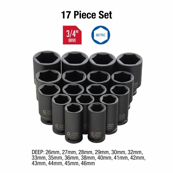 Hot Sale ๐ Sunex 17 Pc 3/4" Drive Deep Metric Impact Socket Set 4686 ๐ 4 Hot Sale ๐ Sunex 17 Pc 3/4" Drive Deep Metric Impact Socket Set 4686 ๐ - Image 2