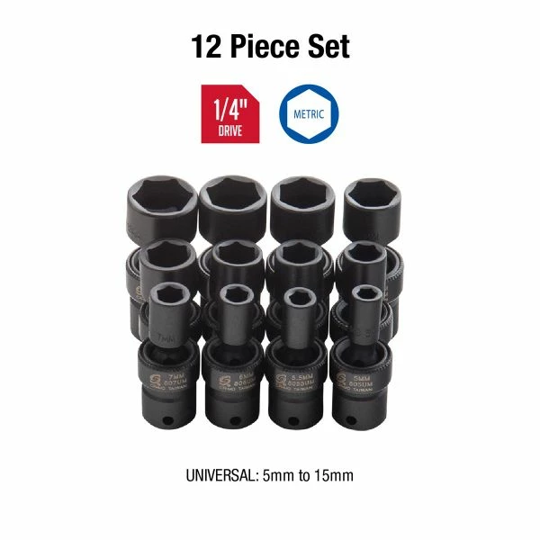 Best Sale ❤️ Sunex 1/4" Dr. 12 Pc. Metric Universal Impact Socket Set 1814 🤩 4 Best Sale ❤️ Sunex 1/4" Dr. 12 Pc. Metric Universal Impact Socket Set 1814 🤩 - Image 2