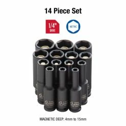 Alternative view of Best Pirce ⭐ Sunex 14 Pc. 1/4" Dr. Deep Metric Magnetic Impact Socket Set 1831 ⭐