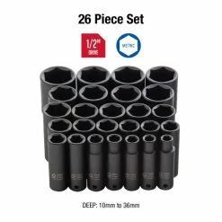 Alternative view of Cheapest 🎁 Sunex 26pc 1/2" Drive Deep Metric Impact Socket Set 2646 🌟