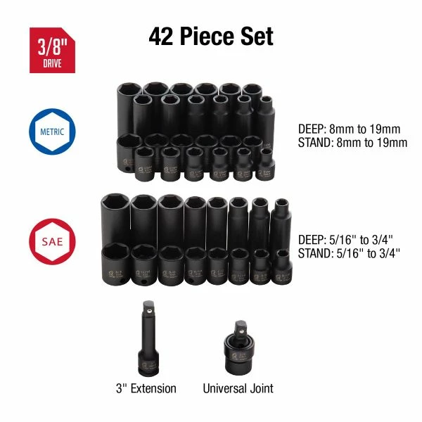 Best Pirce 👏 Sunex 3/8" Dr. 42pc Master Impact Socket Set 3342 ⌛ 4 Best Pirce 👏 Sunex 3/8" Dr. 42pc Master Impact Socket Set 3342 ⌛ - Image 2