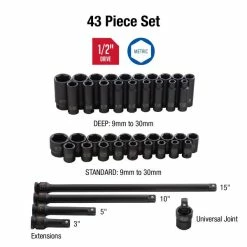 Promo 👏 Sunex 43pc 1/2" Dr. Metric Master Impact Socket Set 2569 🛒 -Eastwood shop p61343 1 1