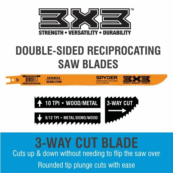 Budget 🤩 Spyder Products 3x3 Reciprocating Saw Blade - 8/12 X 10 TPI - 10 In. 200207 ❤️ 4 Budget 🤩 Spyder Products 3x3 Reciprocating Saw Blade - 8/12 X 10 TPI - 10 In. 200207 ❤️ - Image 2