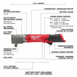Outlet 👏 Milwaukee M12 FUEL 1/2" Right Angle Impact 🔧 Wrench With Friction Ring Bare Tool 2565-20 🧨 -Eastwood shop p64964 2 1